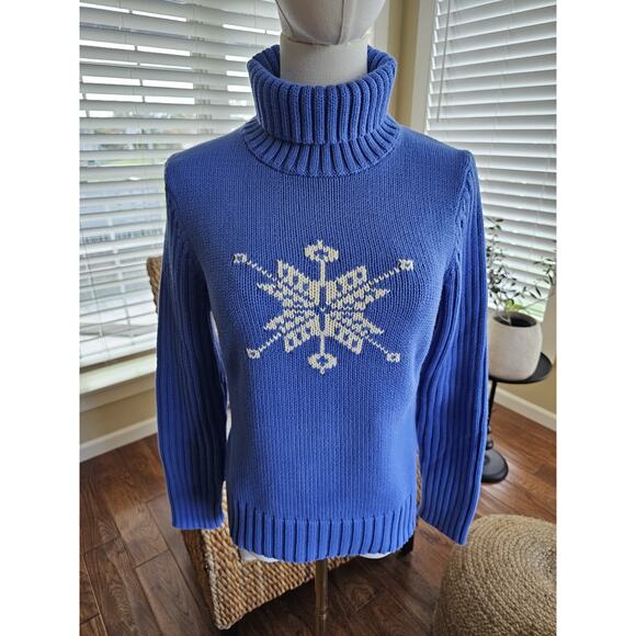 Lands' End Sweaters - Lands' End Snowflake Turtleneck Knit Sweater Women's Size S 100% Cotton Holiday